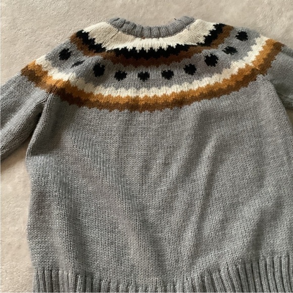 Cabincore Gray H&M Cabin Fair Isle cropped crewneck sweater M Gray Cream Brown - Picture 5 of 7